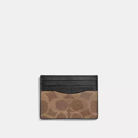 Coach Slim ID Card Case In Signature Canvas Gunmetal/Tan - Ready Stock Malaysia — Gunmetal/Tan