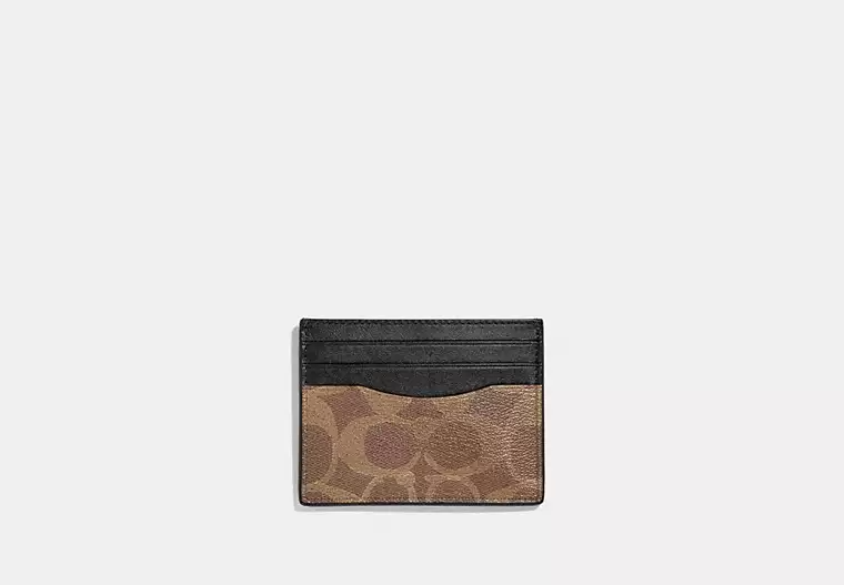 Coach Slim ID Card Case In Signature Canvas Gunmetal/Tan - Ready Stock Malaysia