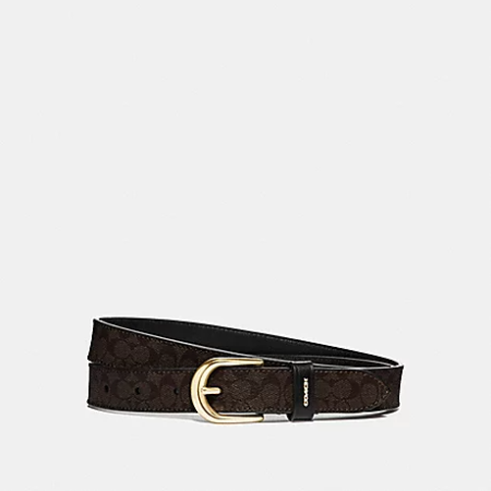 Coach Classic Belt In Signature Canvas Brass/Chestnut Black Size M - Ready Stock Malaysia — Brass / Chestnut Black