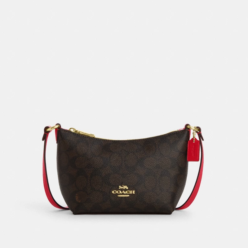 Coach Zip Crossbody Signature Canvas brown tan 2024