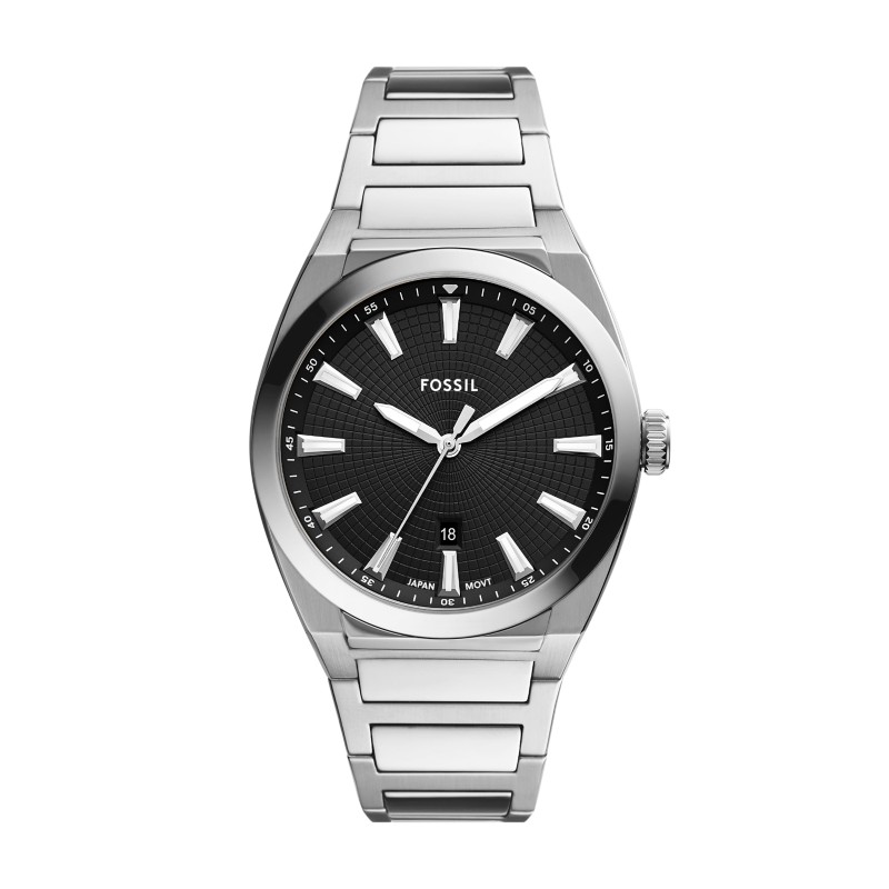 Fossil Everett slim minimalist stainless steel watch silver dial 2024