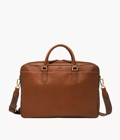 Fossil men leather briefcase vintage brown business executive 2025