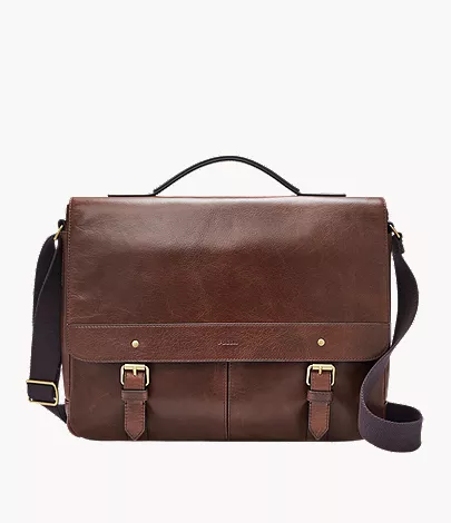 Fossil men leather crossbody messenger bag brown vintage 2025