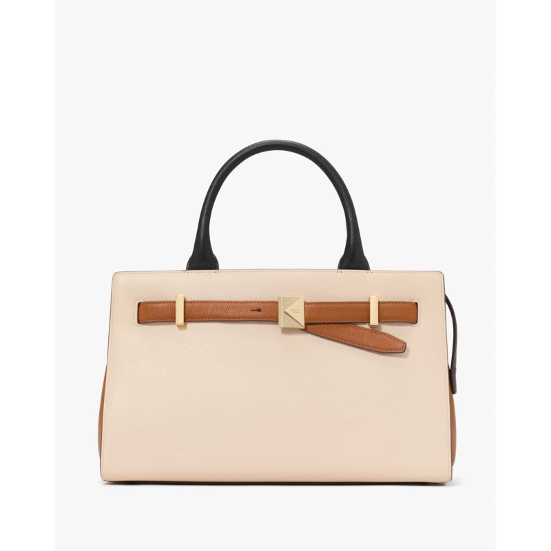 Kate Spade Staci medium satchel smooth leather cream beige gold hardware
