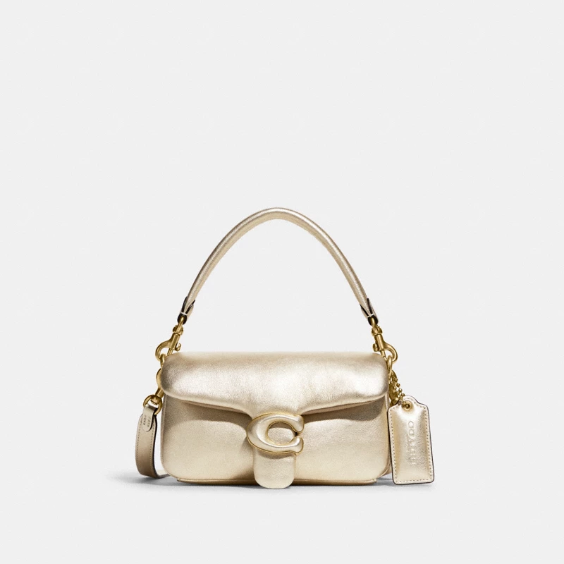 Coach Pillow Tabby Shoulder Bag gold turnlock hardware tan pebble leather official store