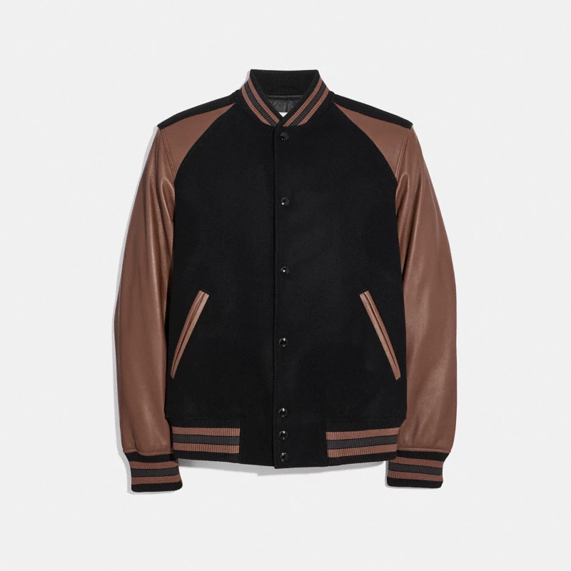 Coach Stripe Wool Varsity Jacket black wool 2024