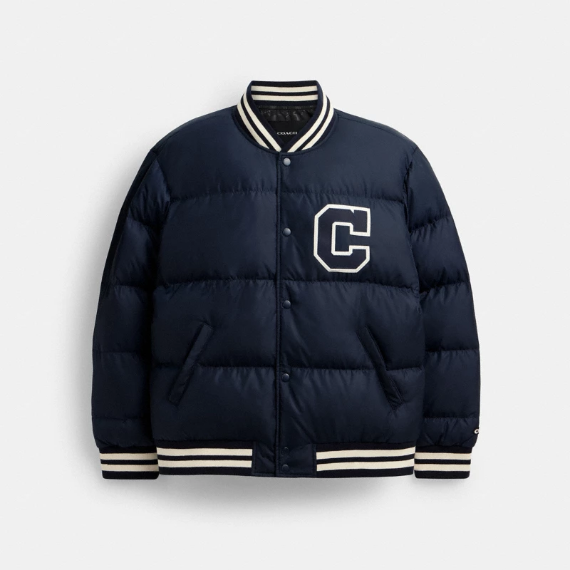 Coach Stripe Wool Varsity Jacket navy electric blue stripe wool 2026