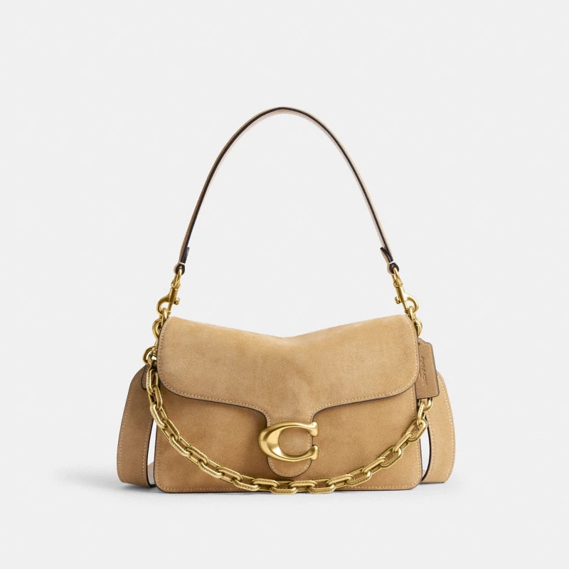 Coach Tabby small shoulder bag puffy leather champagne chalk tan chain strap