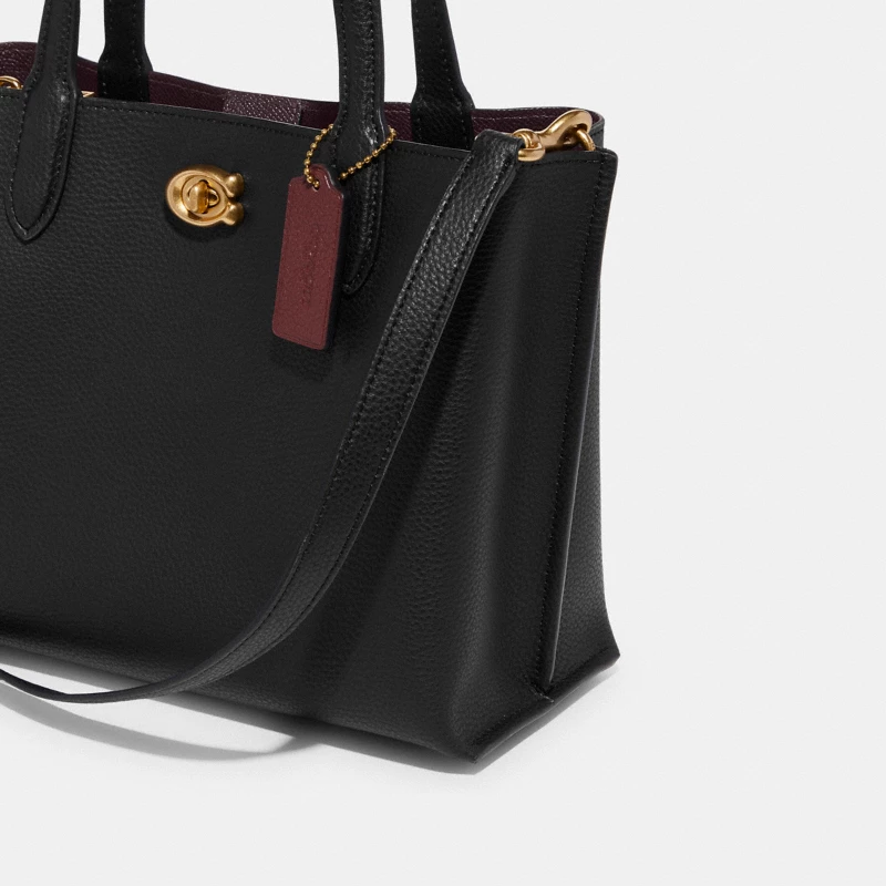 Coach Willow small structured crossbody bag deep red black leather gold hardware date night