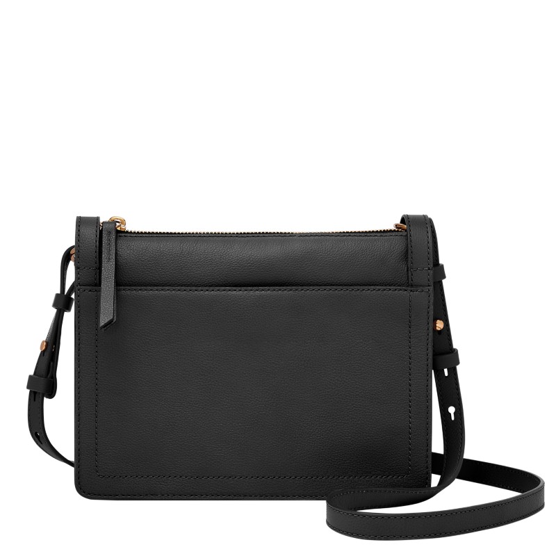 Fossil Claire small crossbody bag black smooth leather gold hardware evening