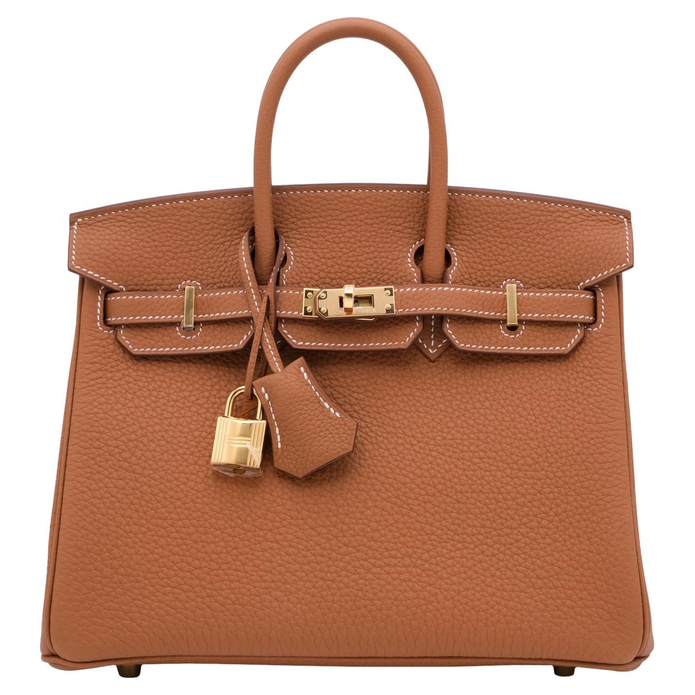 Hermes Birkin 25 Togo leather gold hardware neutral tan gold color