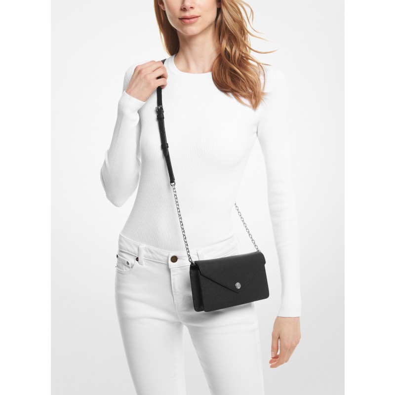 Michael Kors Cleo small crossbody bag chain strap black smooth leather envelope evening