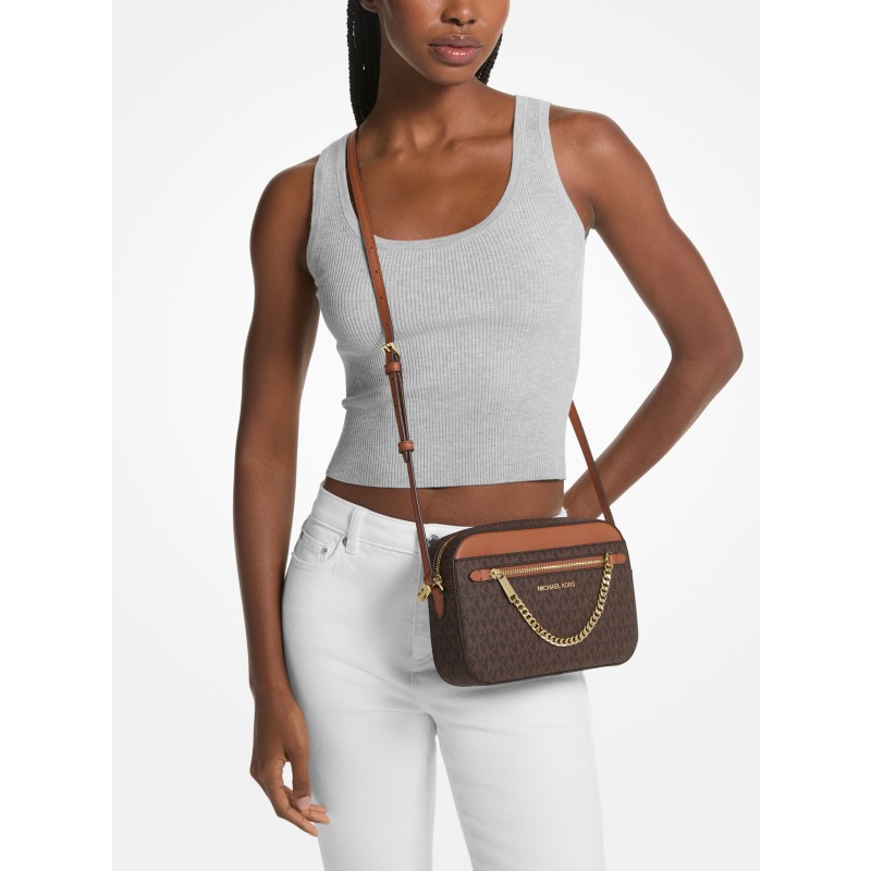 Michael Kors Jet Set Signature Logo Charm Nylon Crossbody Bag large travel