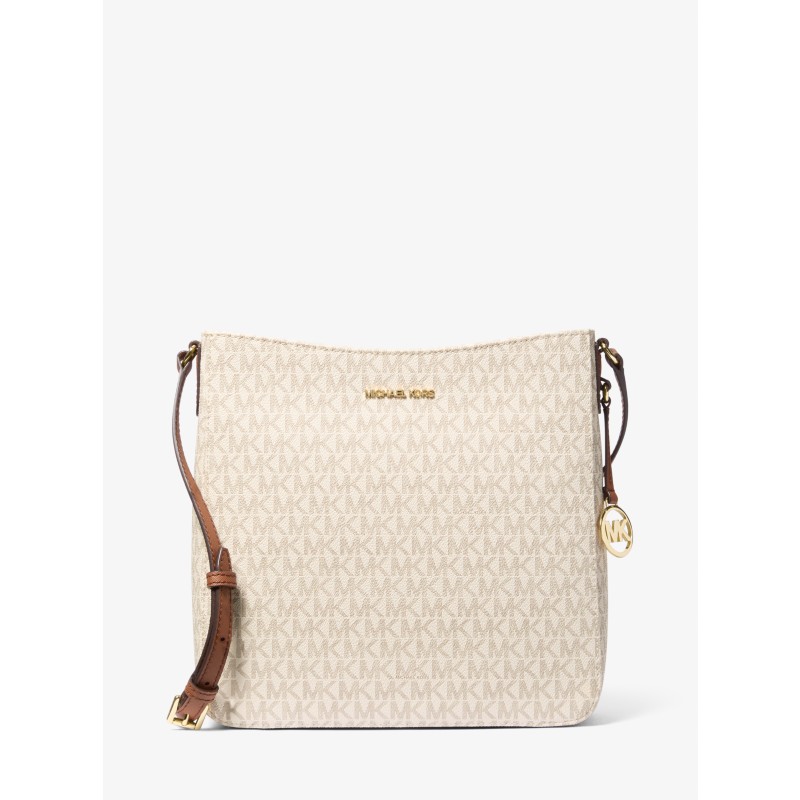 Michael Kors Jet Set Travel Large Tote gold chain handles MK logo charm brown saffiano leather