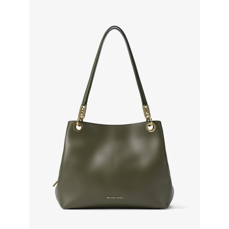 Michael Kors Kensington Large Pebbled Leather Shoulder Tote Bag brown black