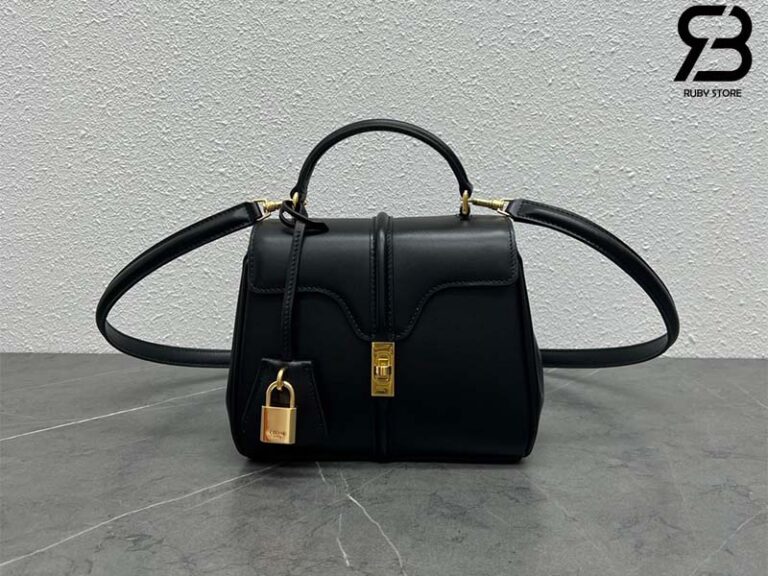 Celine Mini 16 Bag natural calfskin black structured 2024