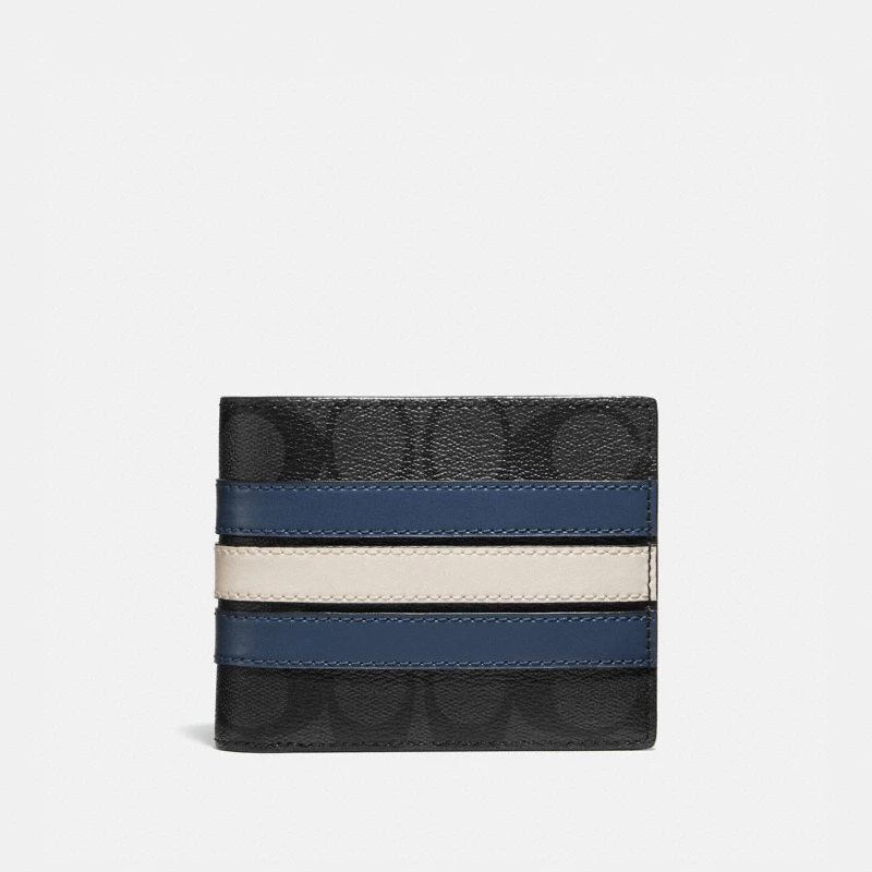 Coach 3-in-1 wallet varsity stripe charcoal denim chalk 2024