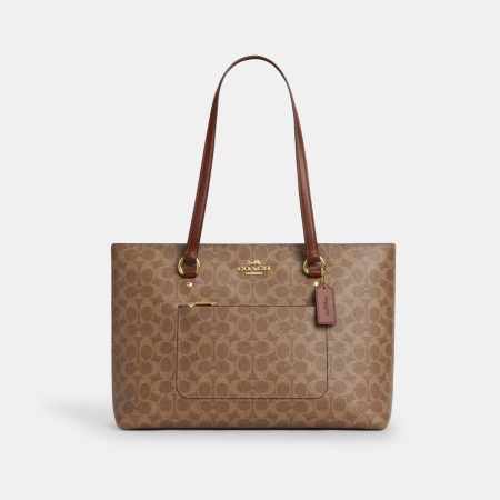 Coach Station Tote Bag In Signature Canvas - Preorder — Brass/Tan/Brown
