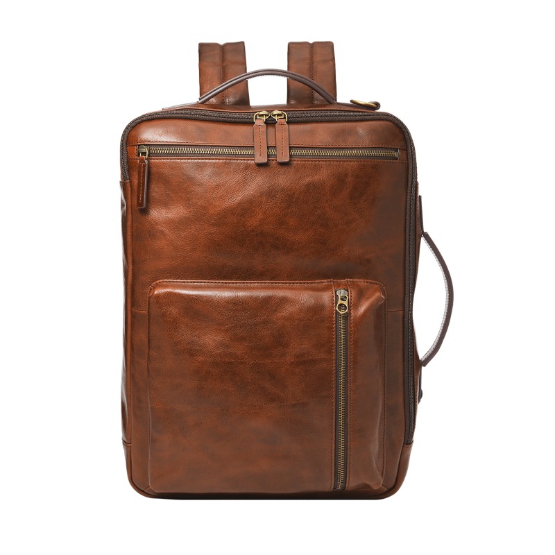 Fossil leather structured backpack brown unisex professional 2024