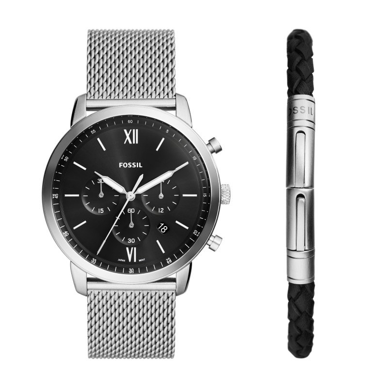 Fossil Neutra Chronograph black dial silver mesh bracelet watch