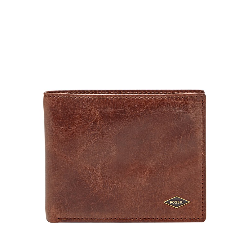 Fossil Ryan RFID Flip Wallet dark brown pebbled leather men 2024