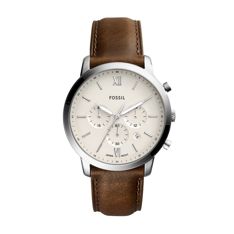 Fossil Townsman Automatic Watch silver dial brown leather strap exhibition caseback men 2024
