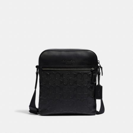 Coach Houston Flight Bag In Signature Leather Gunmetal/Black - Ready Stock Malaysia — Gunmetal/Black