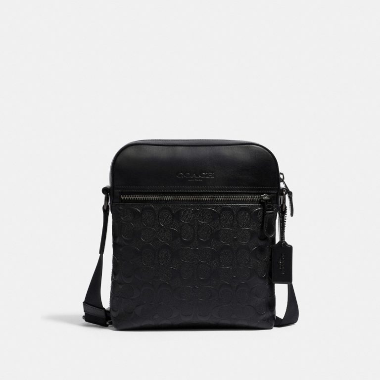 Coach Houston Flight Bag In Signature Leather Gunmetal/Black - Ready Stock Malaysia