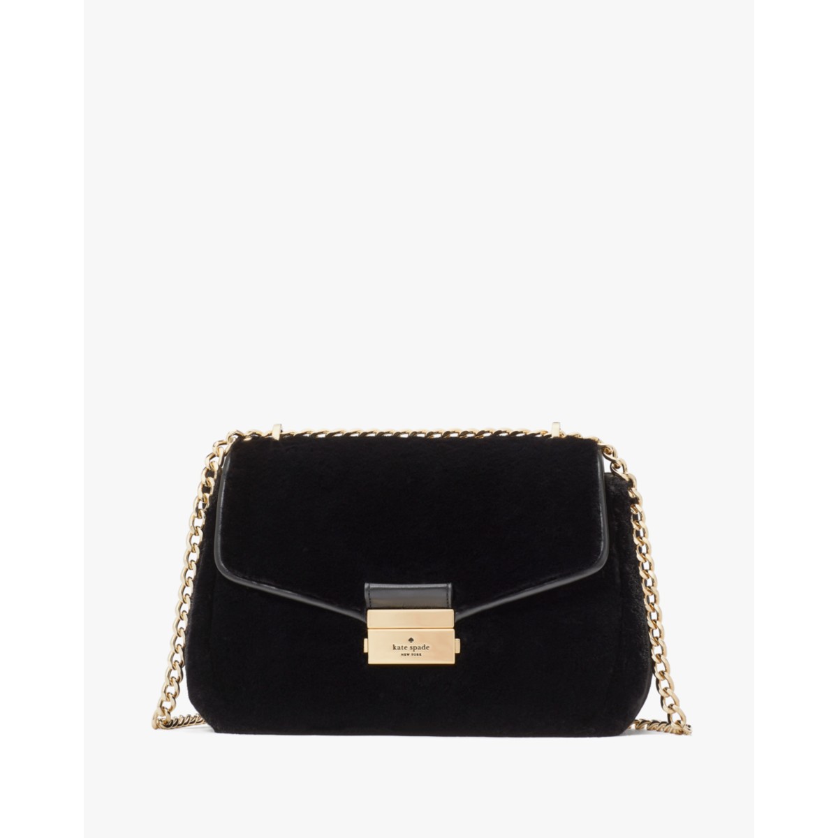 Kate Spade Carey Faux Fur Small Flap Shoulder Bag Black