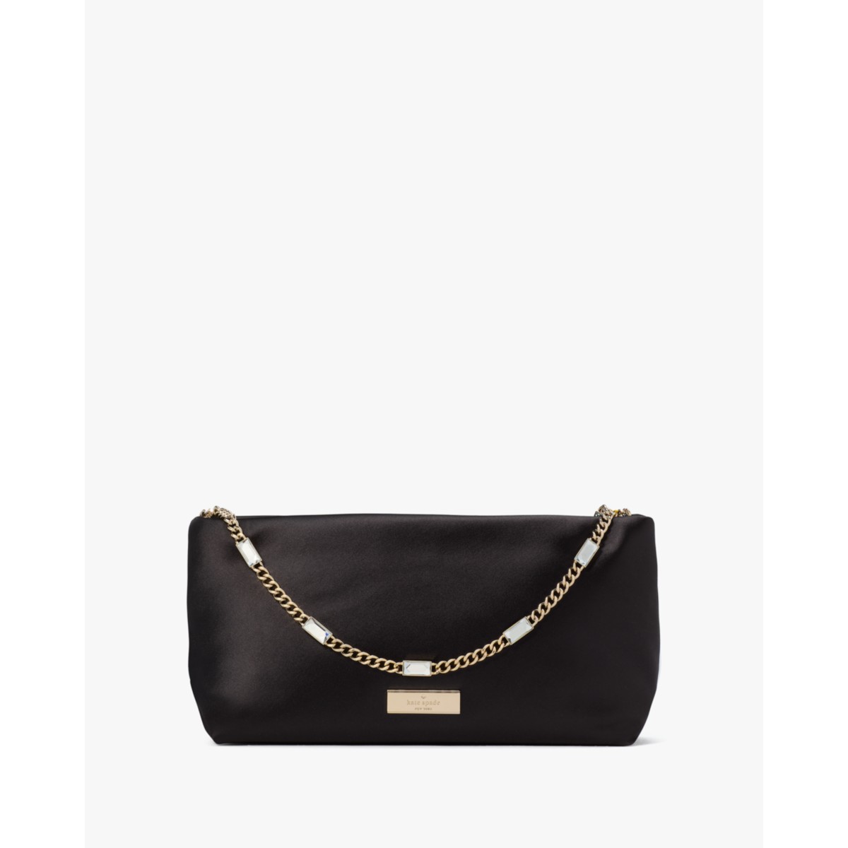 Kate Spade Anya Satin Shoulder Bag Black KI952 embellished chain