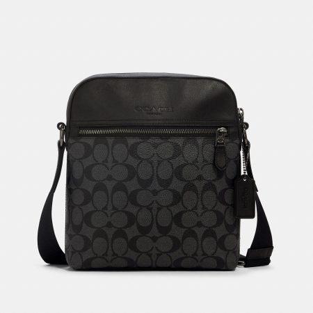 Coach Houston Flight Bag In Signature Canvas Gunmetal/Charcoal/Black - Ready Stock Malaysia — Gunmetal / Charcoal / Black