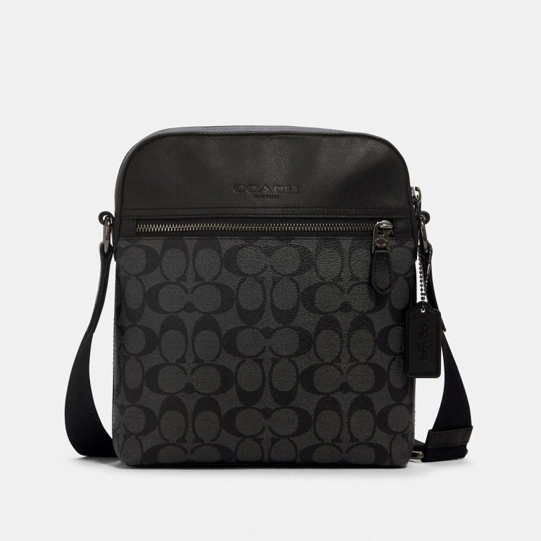 Coach Houston Flight Bag In Signature Canvas Gunmetal/Charcoal/Black - Ready Stock Malaysia