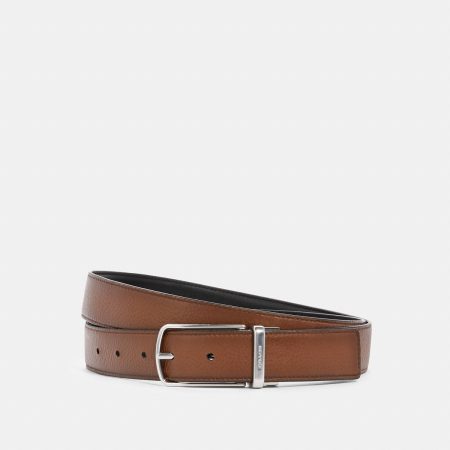 Coach Skinny Buckle Cut-To-Size Reversible Dress Belt 32mm Silver/Black Dark Saddle - Ready Stock Malaysia — Silver/Black Dark Saddle