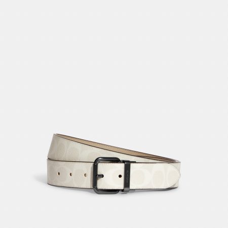 Coach Roller Buckle Cut-To-Size Reversible Belt 38mm Gunmetal/Chalk Bone - Ready Stock Malaysia — Gunmetal / Chalk / Bone