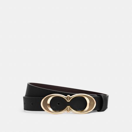 Coach Signature Buckle Belt 25mm Brass/Black Size S - Ready Stock Malaysia — Brass/Black