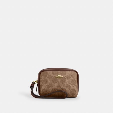 Coach Pouch Wristlet In Signature Canvas Brass/Tan/Brown - Ready Stock Malaysia — Tan Brown