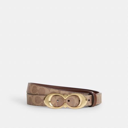Coach Signature Buckle Belt 25mm Brass/Tan Brown Size XS - Ready Stock Malaysia — Tan Brown