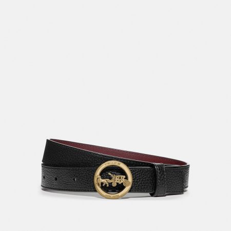 Coach Horse And Carriage Belt 25mm Brass/Black Wine - Ready Stock Malaysia — Brass/Black Wine