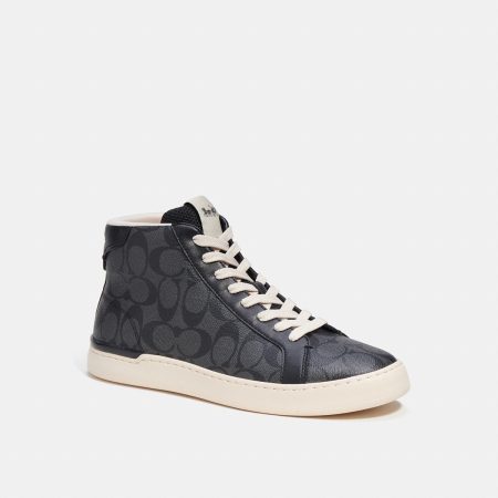 Coach Clip High Top Sneaker Charcoal/Black Size US 12D - Ready Stock Malaysia — Charcoal / Black