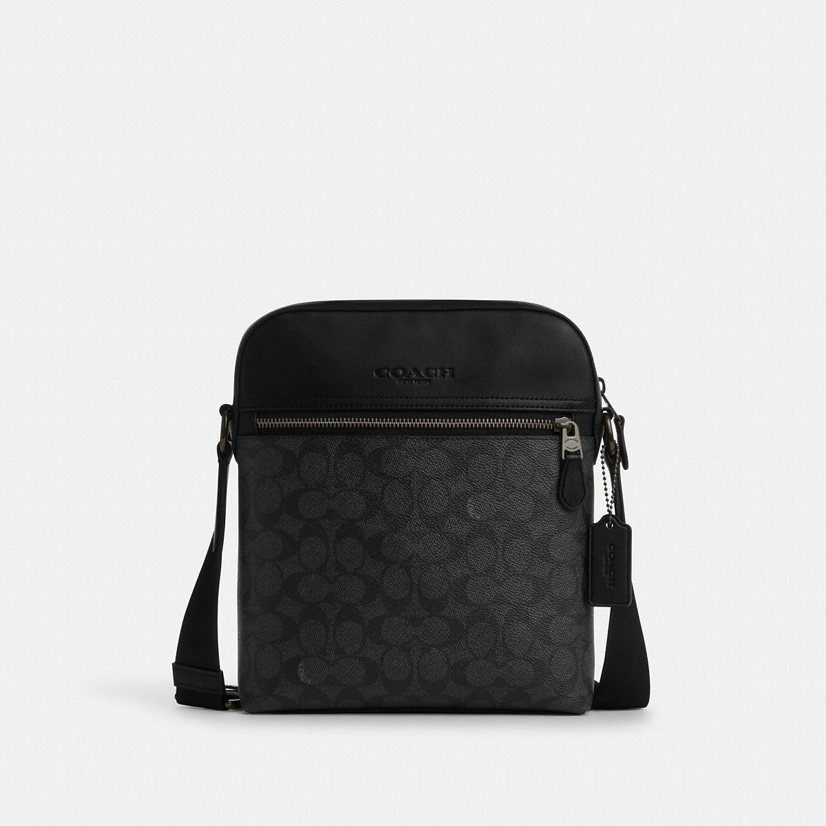 Coach Houston Flight Bag Signature Leather Gunmetal Black