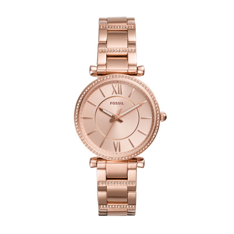 Fossil Carlie Three-Hand women watch stainless steel mesh bracelet rose gold 2024