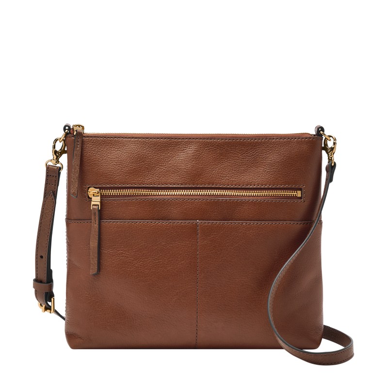 Fossil Harwell leather crossbody bag brandy brown full grain 2024