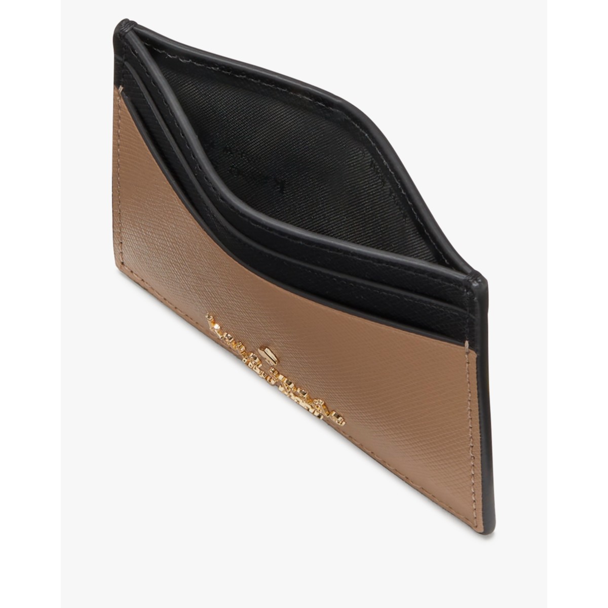 Kate Spade Madison Small Slim Card Holder in Toasted Hazelnut Multi side and interior view