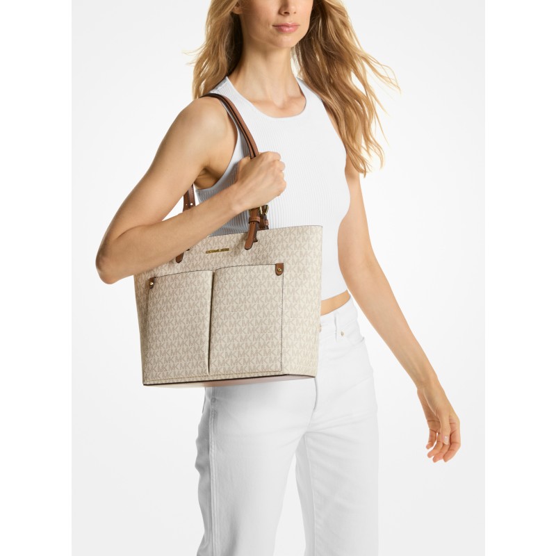 Michael Kors Jet Set Travel Medium Double Pocket Tote Vanilla logo canvas 2026