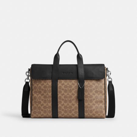 Coach Sullivan Portfolio Brief In Signature Canvas - Preorder — Silver/Tan Black