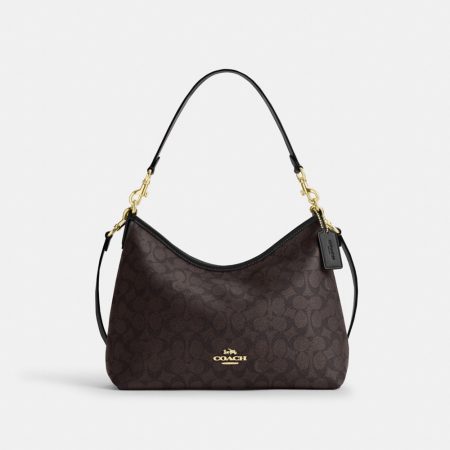 Coach Outlet Laurel Shoulder Bag In Signature Canvas - Preorder — Brass / Walnut / Black