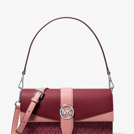 Michael Kors Greenwich Medium Signature Logo Convertible Shoulder Bag - Preorder — Maroon