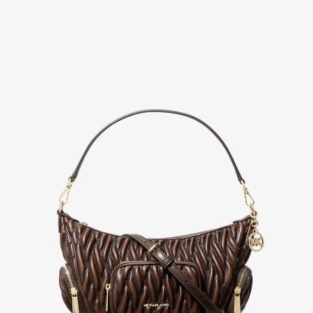 Michael Kors Merritt Small Matelassé Burnished Convertible Shoulder Bag - Preorder — Chocolate