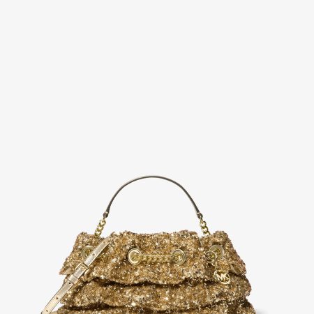 Michael Kors Mina Small Sequin Embellished Convertible Pochette - Preorder — Pale Gold