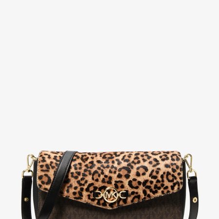 Michael Kors Kacey Medium Signature Logo and Leopard Print Calf Hair Shoulder Bag - Preorder — Camel Mlt